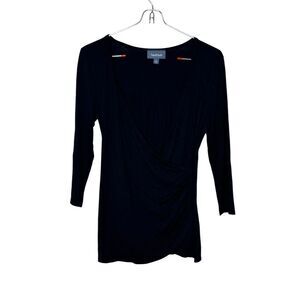 ModCloth Women's Top Stretch 3/4 Sleeve Crew-Neck Pull On T-Shirt Black Small‎